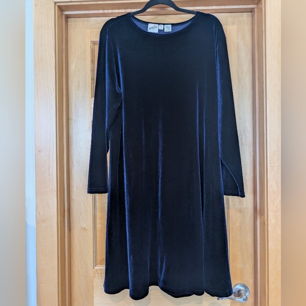 Velvet Long Sleeve Dress - Navy
